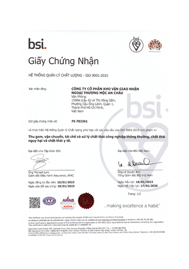 Giấy chứng nhận ISO 9001 Tiếng việt