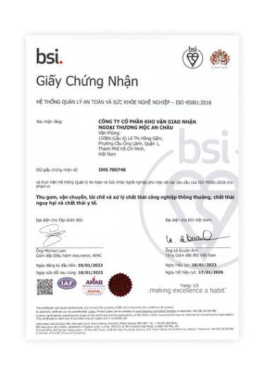 Giấy chứng nhận ISO 45001 Tiếng việt